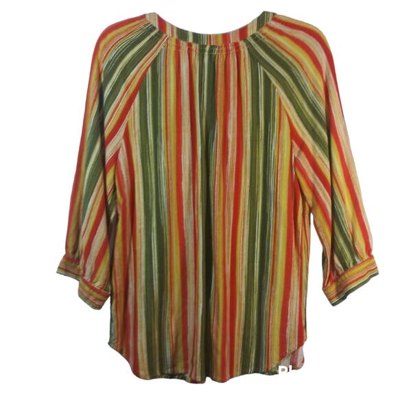 Ruby Rd Women's Batik Chic Watercolor Striped Linen Buttoned Henley Top Size S - Picture 2 of 8